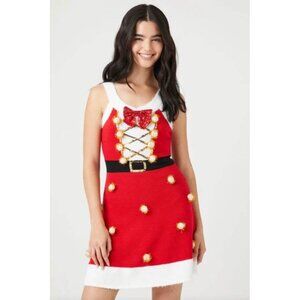 Pom Pom Sequin Santa Mini Dress Women's Size LARGE holiday christmas x-mas mrs